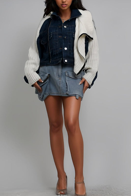 Mixed Emotions Denim and Knit Multi-Fabric Jacket – Trendy Streetwear Style