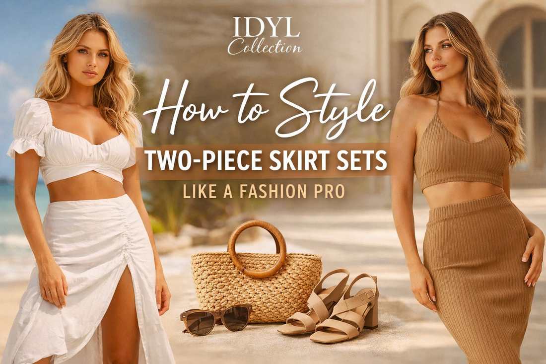 Blog banner with two women in stylish two-piece skirt sets.