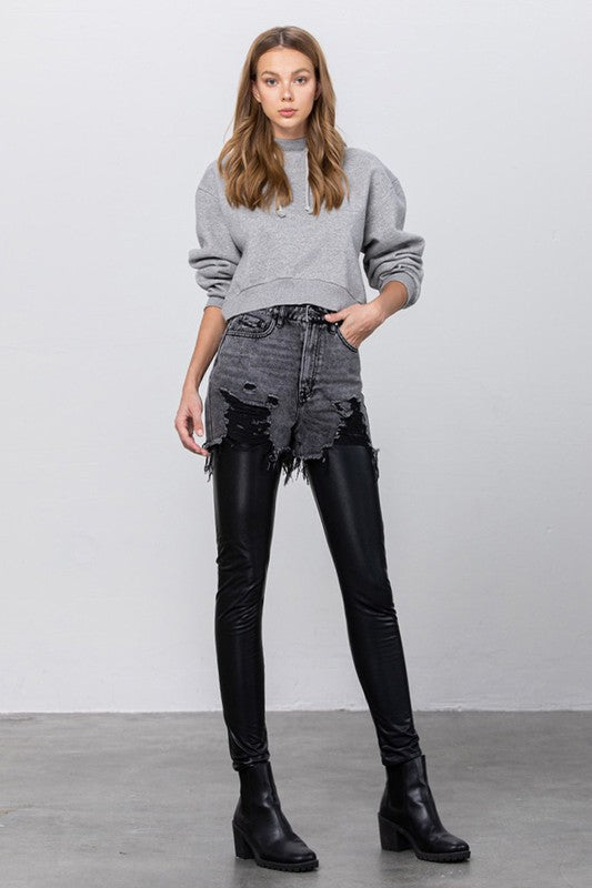 Dana High-Rise Denim and Faux Leather Combo Skinny Pants – Ankle Length