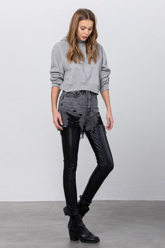 Dana High-Rise Denim and Faux Leather Combo Skinny Pants – Ankle Length