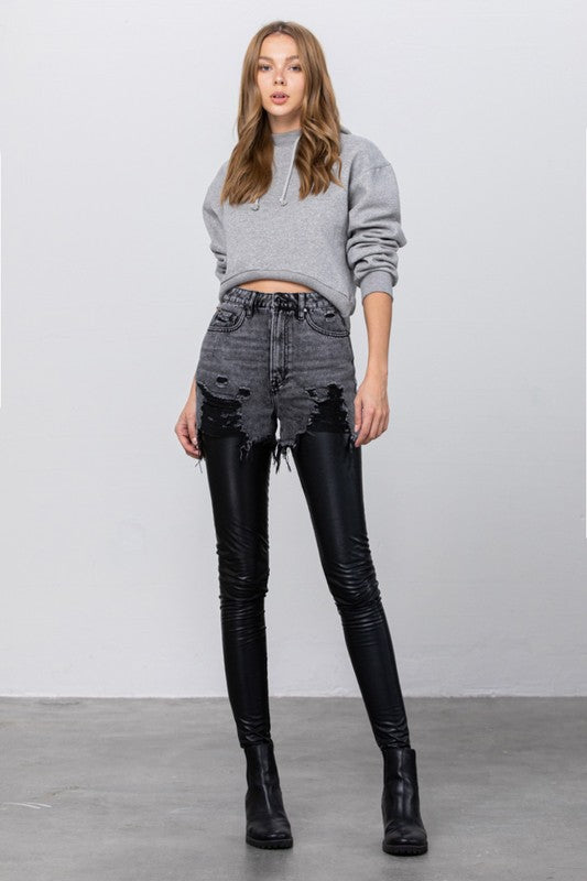 Dana High-Rise Denim and Faux Leather Combo Skinny Pants – Ankle Length