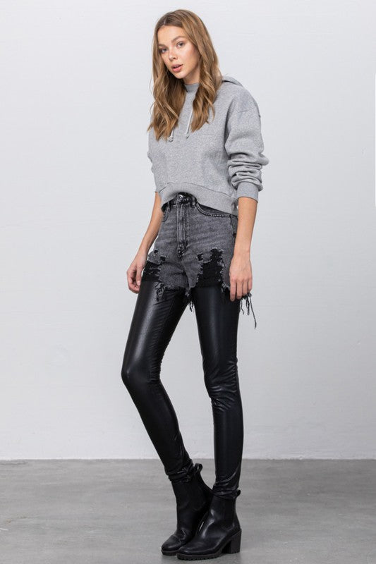 Dana High-Rise Denim and Faux Leather Combo Skinny Pants – Ankle Length